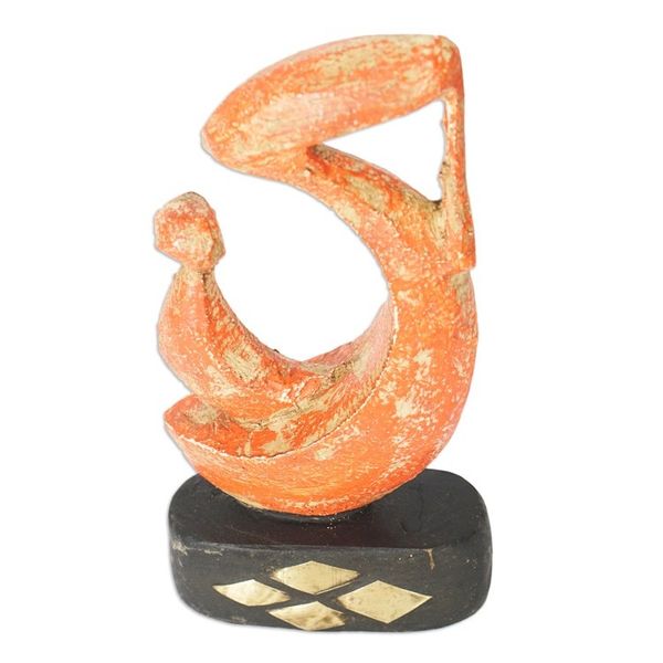 Alternate image for Hand-Painted Mother Child Wood Sculpture with Brass Accents Tender Bond