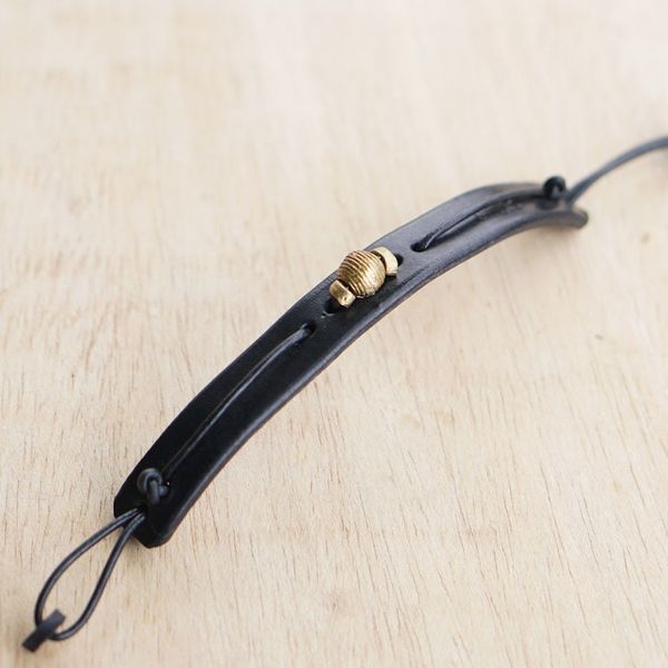 Alternate image for Black Leather Wristband Bracelet with Brass Accents Classic Midnight