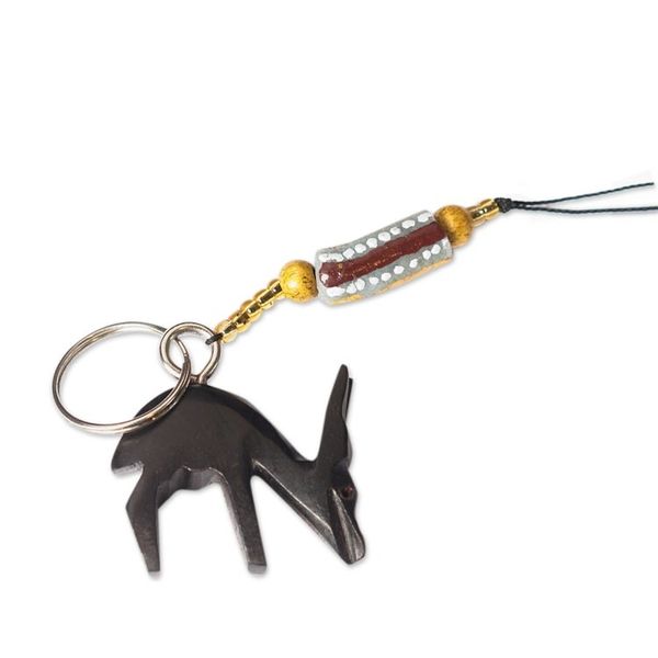 Image for Ebony Deer Keychain with Recycled Glass Wood Beads Deer