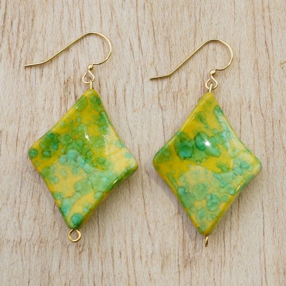 Handmade Eco-Friendly Dangle Earrings from Ghana 'Watercolor Woman'