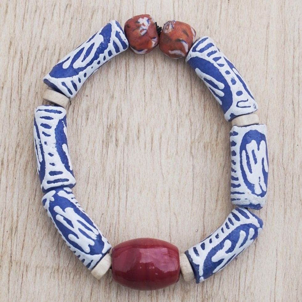 Hand Crafted Beaded Stretch Bracelet 'Take Steps'