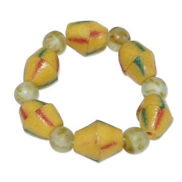 Alternate image for Hand-Painted Yellow Recycled Glass Beaded Stretch Bracelet Joyous Friend