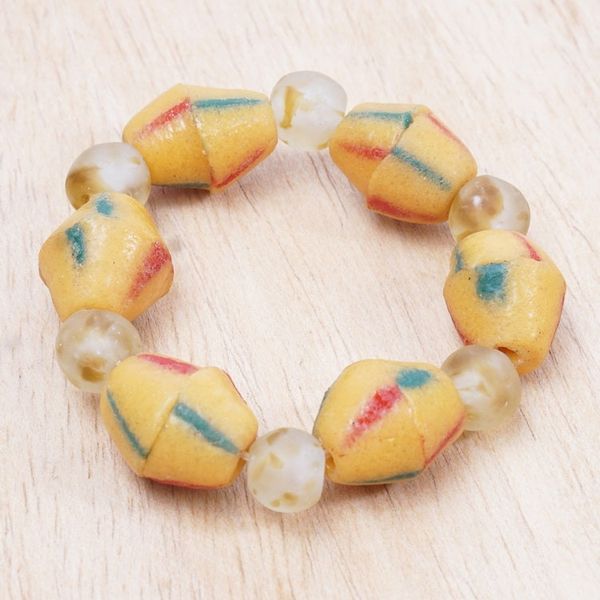 Alternate image for Hand-Painted Yellow Recycled Glass Beaded Stretch Bracelet Joyous Friend