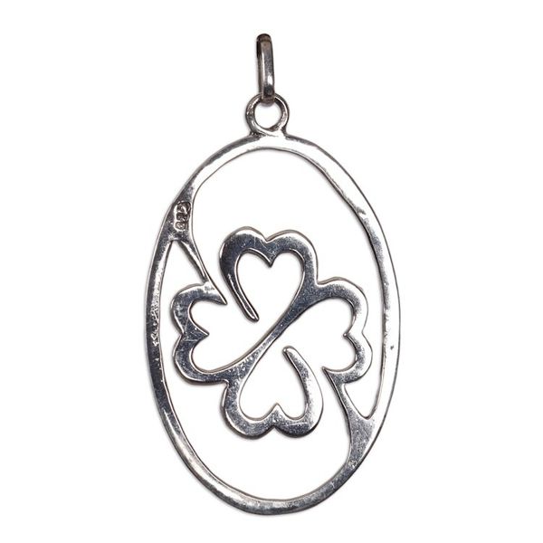 Alternate image for Sterling Silver Oval Pendant with Clover Icon from Ghana Unity Icon