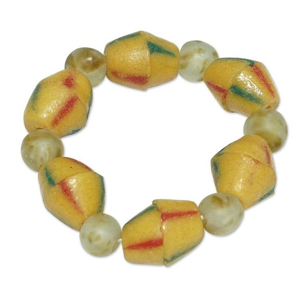 Alternate image for Hand-Painted Yellow Recycled Glass Beaded Stretch Bracelet Joyous Friend