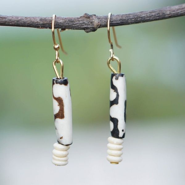 Alternate image for Handcrafted Brown and Ivory Beaded Dangle Earrings Yijiemor