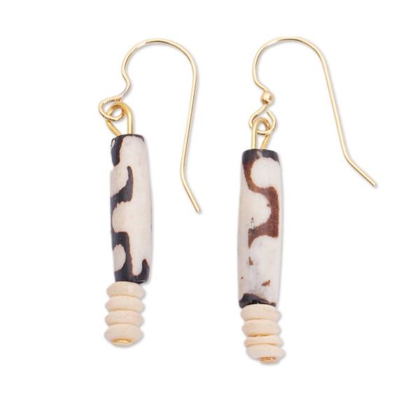 Alternate image for Handcrafted Brown and Ivory Beaded Dangle Earrings Yijiemor