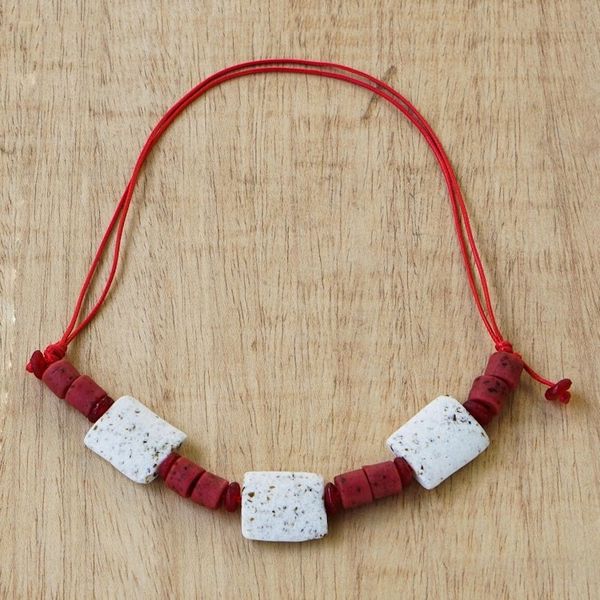 Alternate image for White and Red Recycled Glass Beaded Necklace Marvel at Me