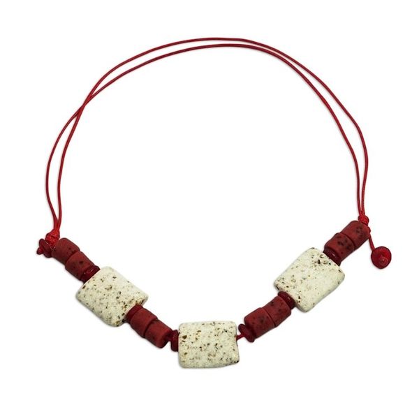 Alternate image for White and Red Recycled Glass Beaded Necklace Marvel at Me