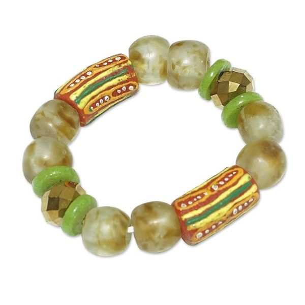 Alternate image for Eco-Friendly Green and Red Recycled Glass Beaded Bracelet Aseda in Summer