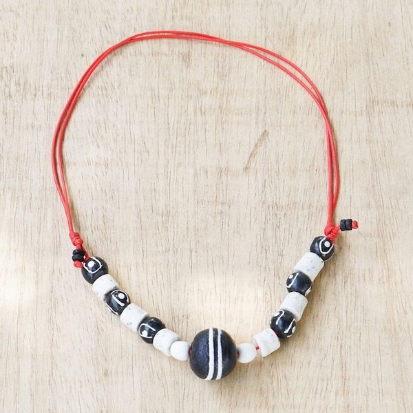 Alternate image for Black and White Recycled Glass Beaded Necklace Youth Culture