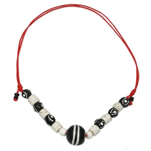 Alternate image for Black and White Recycled Glass Beaded Necklace Youth Culture