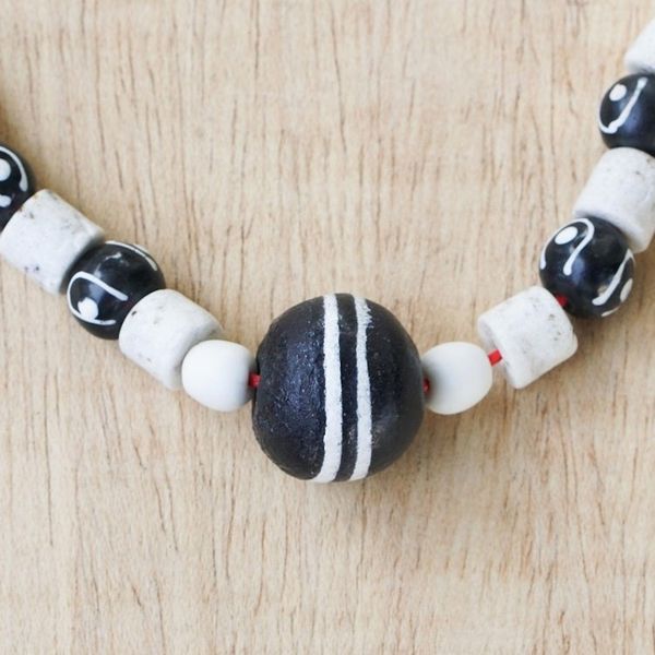 Alternate image for Black and White Recycled Glass Beaded Necklace Youth Culture