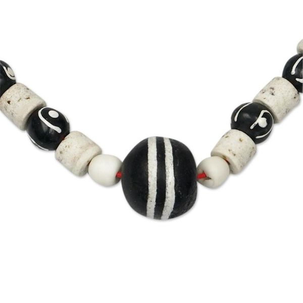 Alternate image for Black and White Recycled Glass Beaded Necklace Youth Culture