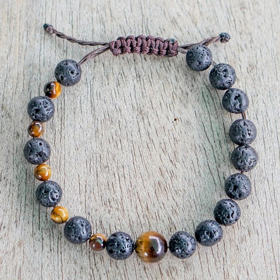 Unisex Tiger's Eye and Recycled Glass Beaded Bracelet 'Sedi'