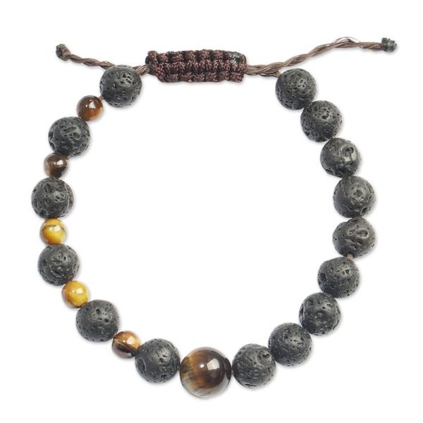 Alternate image for Unisex Tigers Eye and Recycled Glass Beaded Bracelet Sedi