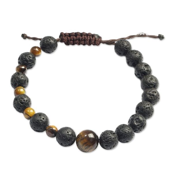 Alternate image for Unisex Tigers Eye and Recycled Glass Beaded Bracelet Sedi