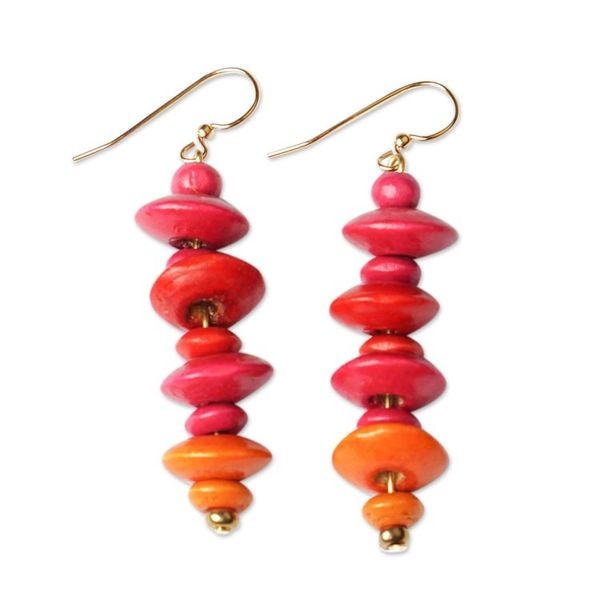 Alternate image for Handcrafted Vibrant Sese Wood Beaded Dangle Earrings Sweet Steps