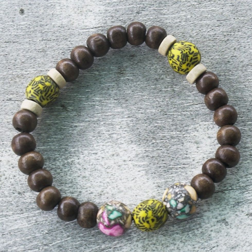 Eco-Friendly Beaded Stretch Bracelet with Yellow Accents 'Your Yellow Self'