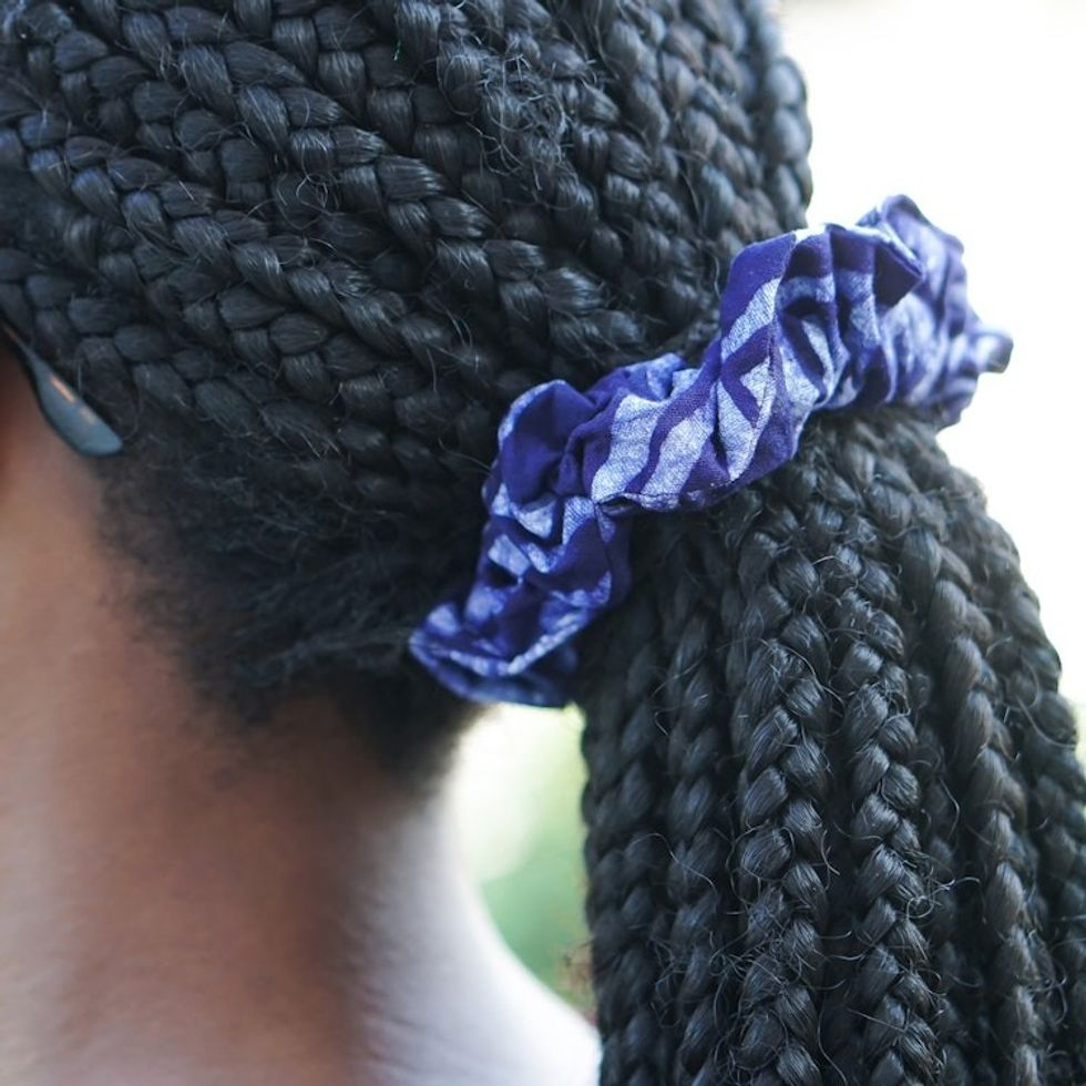 Patterned Blue Cotton Scrunchie Crafted in Ghana 'Sea Flower'