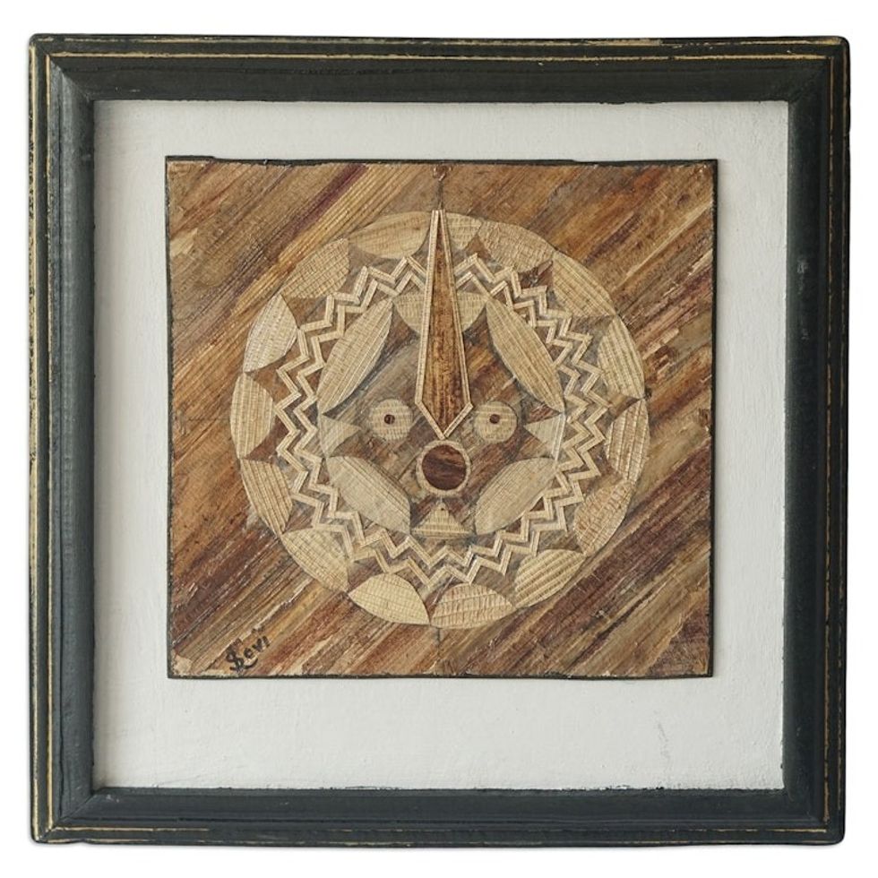 Handcrafted Natural Fiber Dakar Mask Wall Art from Ghana 'Dakar Mask II'