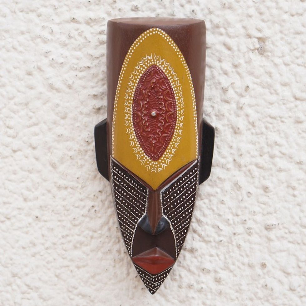 Handcrafted Vibrant African Wood Mask with Aluminum Accents 'True Legend'
