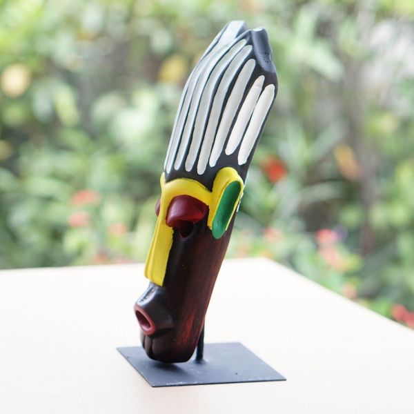 Alternate image for Hand-Painted African Wood Mask on Steel Stand from Ghana Tribal Heritage