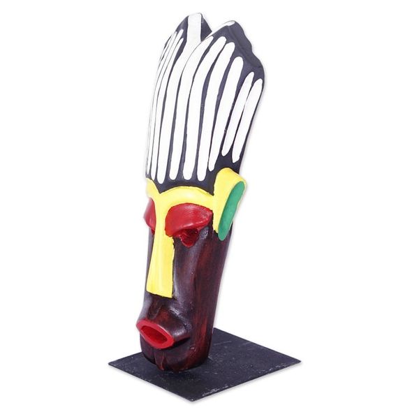 Alternate image for Hand-Painted African Wood Mask on Steel Stand from Ghana Tribal Heritage