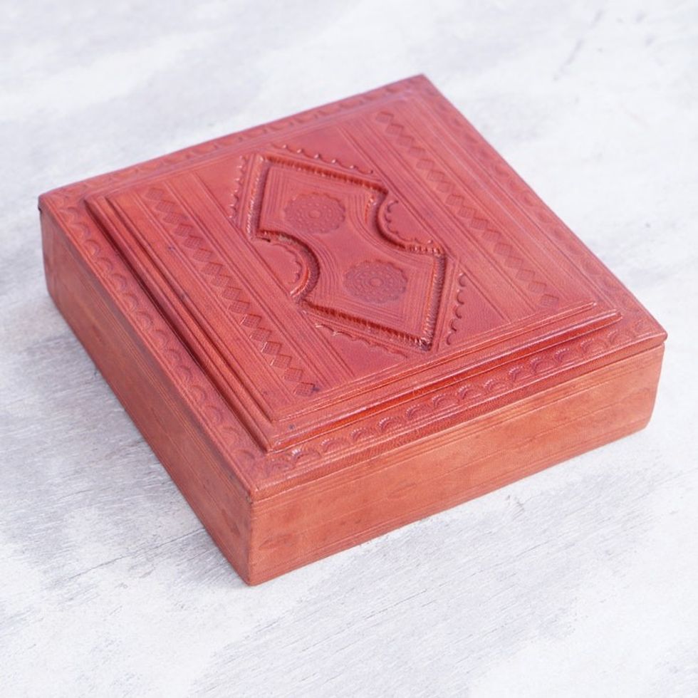 Artisan-Made Leather and Sese Wood Jewelry Box from Ghana 'Precious Jubilation'