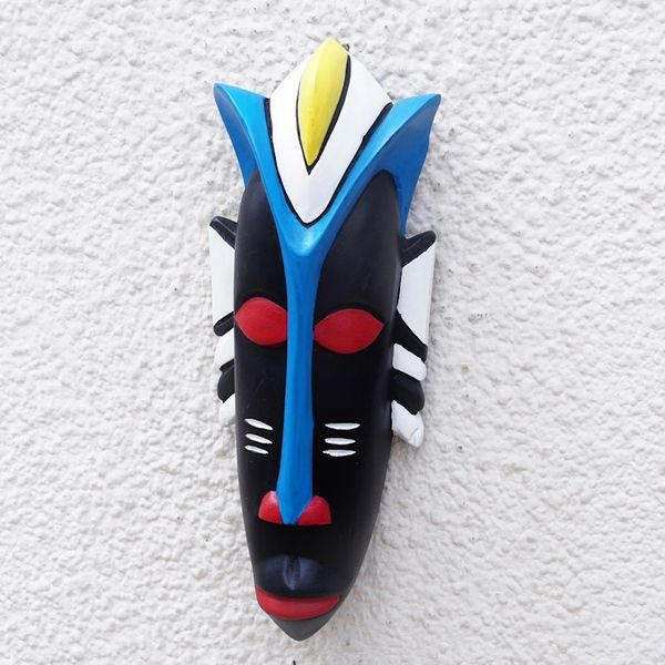 Alternate image for Hand-Painted African Wood Mask in Black White Blue Red Okomfo