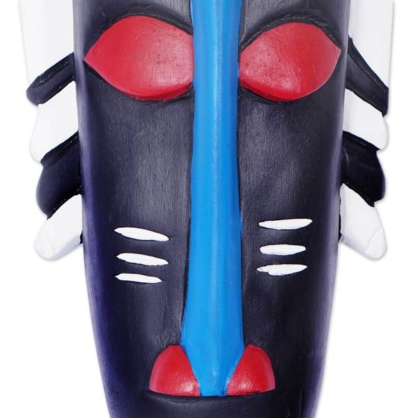 Alternate image for Hand-Painted African Wood Mask in Black White Blue Red Okomfo