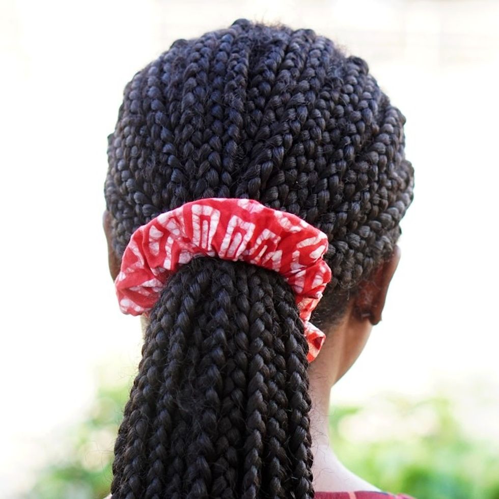 Pair of Red and White Patterned Cotton Scrunchies from Ghana 'Thankful Crimson'