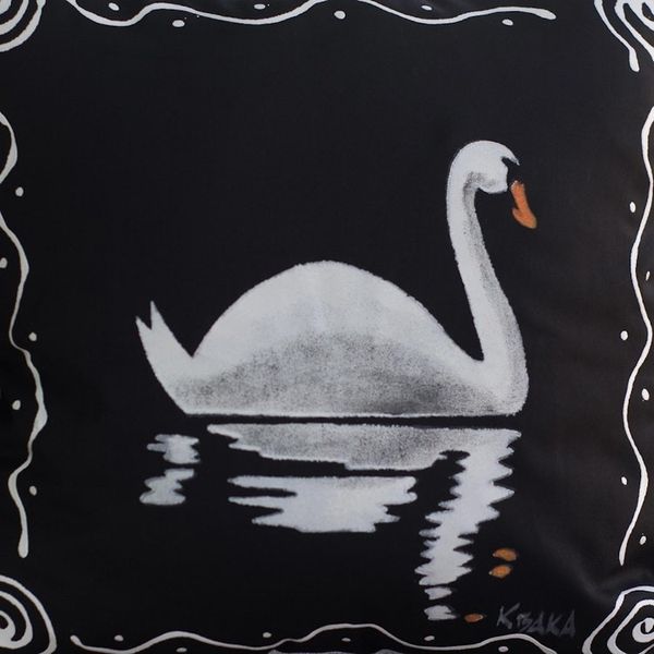 Alternate image for Black Cotton Swan-Motif Cushion Covers Pair Swan Song in Black