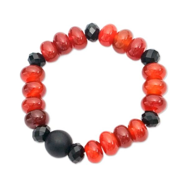 Alternate image for Eco-Friendly Red Agate and Onyx Beaded Stretch Bracelet Flaming Prestige