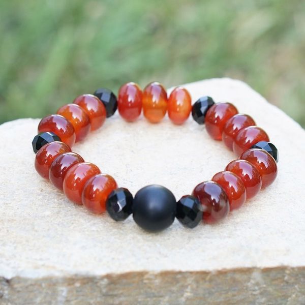 Alternate image for Eco-Friendly Red Agate and Onyx Beaded Stretch Bracelet Flaming Prestige