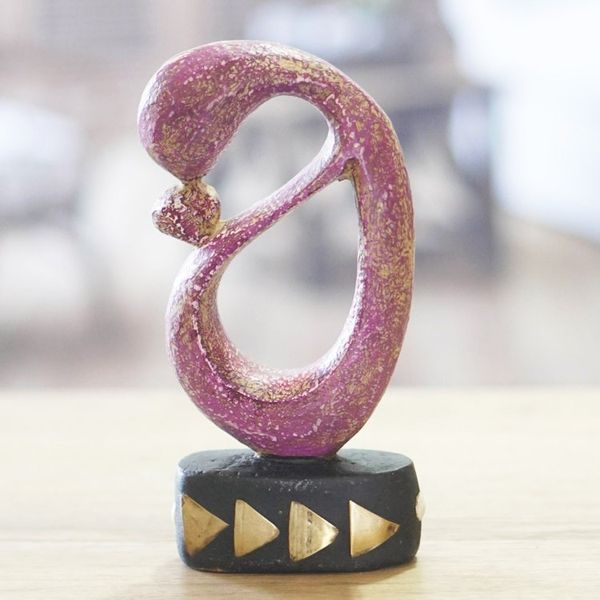 Alternate image for Brass-Accented Hand-Painted Mother and Child Wood Sculpture Sweet Bond