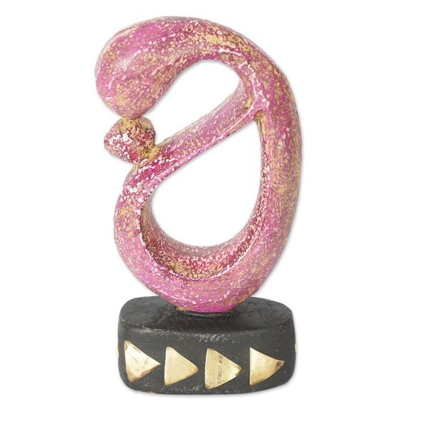 Alternate image for Brass-Accented Hand-Painted Mother and Child Wood Sculpture Sweet Bond