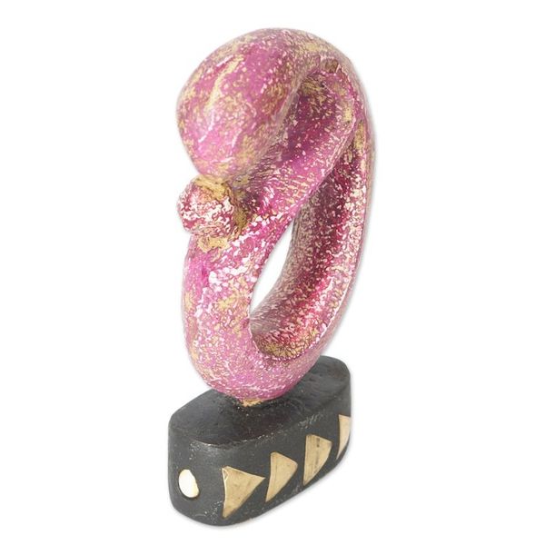Alternate image for Brass-Accented Hand-Painted Mother and Child Wood Sculpture Sweet Bond
