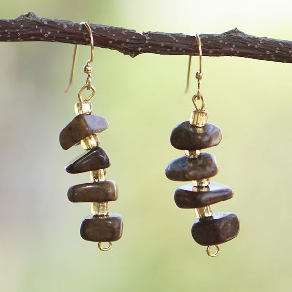 Alternate image for Natural Agate and Recycled Glass Beaded Dangle Earrings Proud Queen