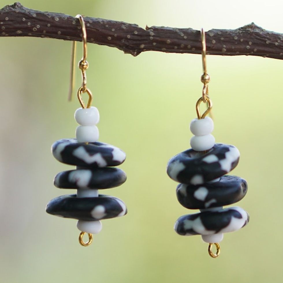 Eco-Friendly Handmade Recycled Glass Beaded Dangle Earrings 'Esinam'