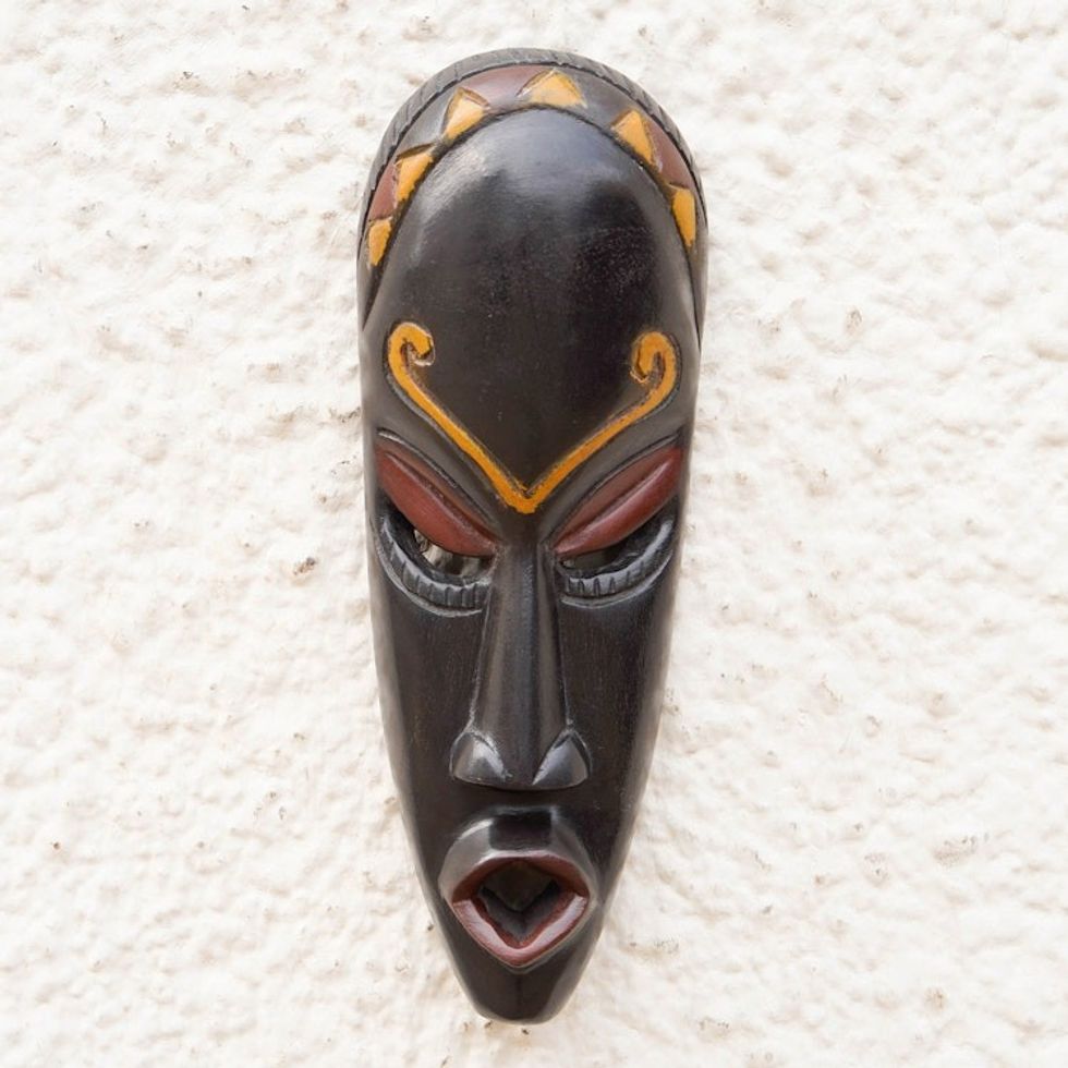 Hand-Carved African Sese Wood Mask with Painted Accents 'Tumi Wura'