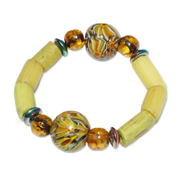 Alternate image for Yellow-Toned Recycled Glass and Plastic Beaded Bracelet Prosperous Memory