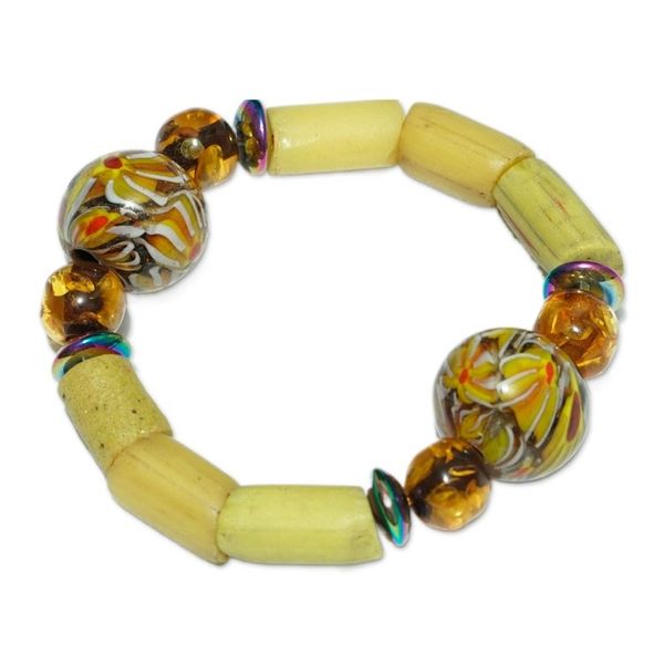 Alternate image for Yellow-Toned Recycled Glass and Plastic Beaded Bracelet Prosperous Memory