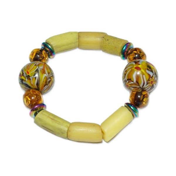 Alternate image for Yellow-Toned Recycled Glass and Plastic Beaded Bracelet Prosperous Memory