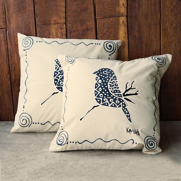 Alternate image for Bird-Themed Cotton Cushion Covers Pair Perching