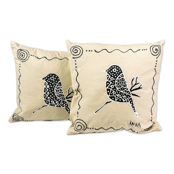 Alternate image for Bird-Themed Cotton Cushion Covers Pair Perching