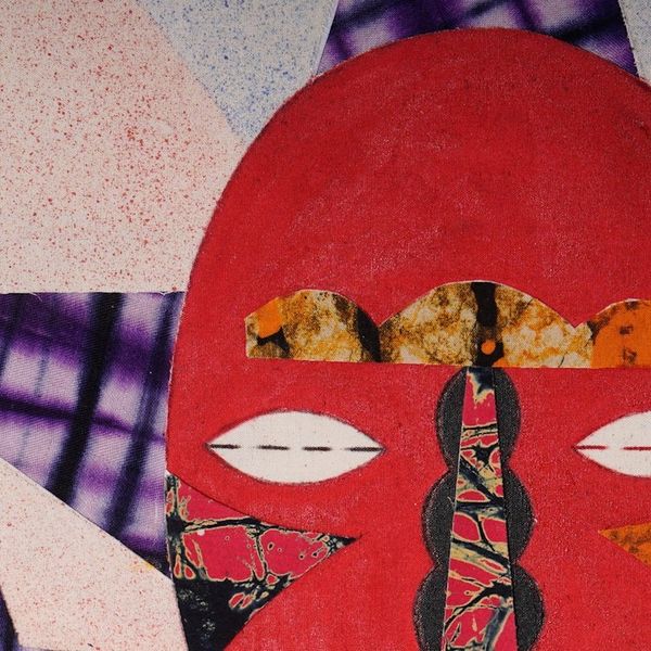Alternate image for Batik Collage Cotton Wall Art of Red African Mask with Stars Tuesday