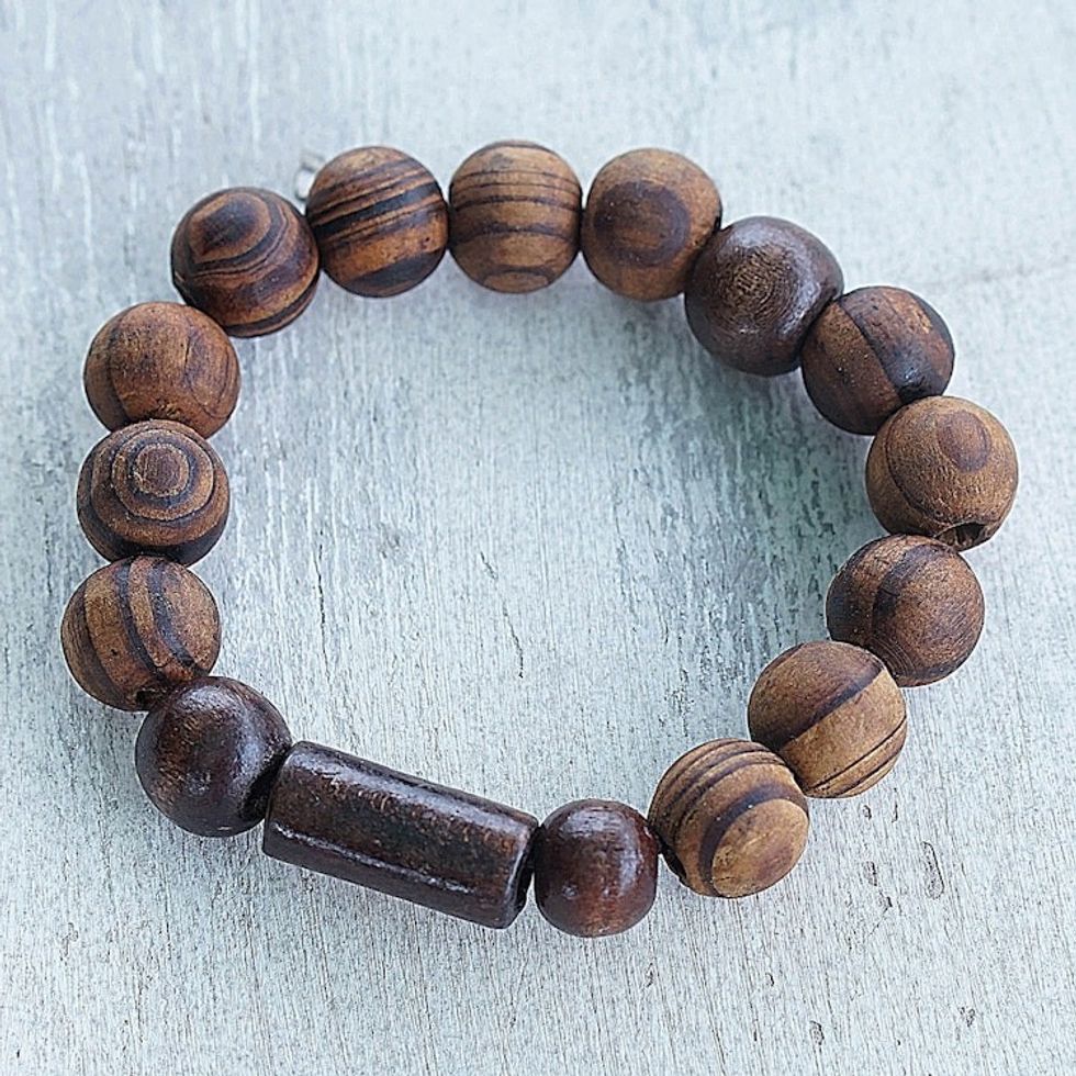 Handcrafted Sese Wood Beaded Stretch Bracelet from Ghana 'My Forest Friend'