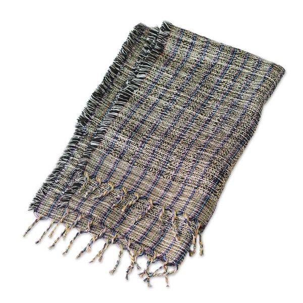 Alternate image for Fringed Cotton Blend Scarf with Stripes Hand-Woven in Ghana Nyaniba IV