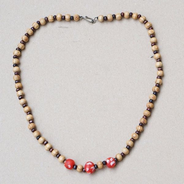 Alternate image for Eco-Friendly Sese Wood and Recycled Glass Beaded Necklace Fearless Red